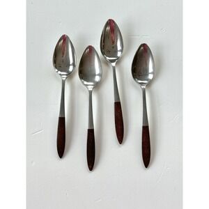 Ekco Eterna Canoe 4 Spoons MCM Japan Forged Stainless & Wood Handle